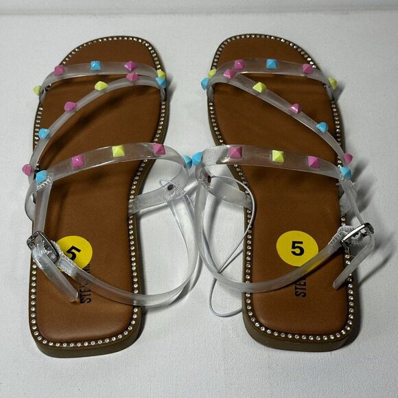 Steve Madden Flat Sandals Strappy Plastic Studs Girls Youth Womens size 5 - Picture 3 of 5